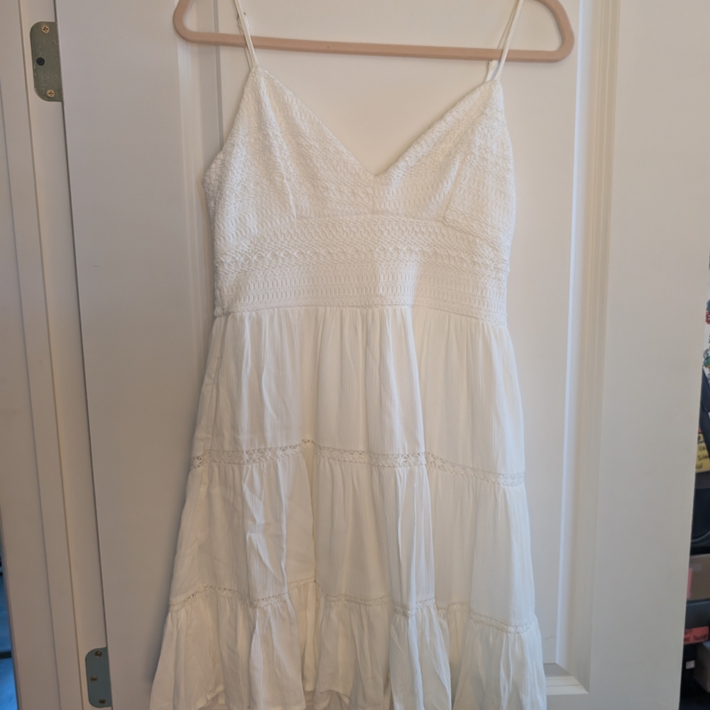 Flowy White Summer Mini Dress - Medium
